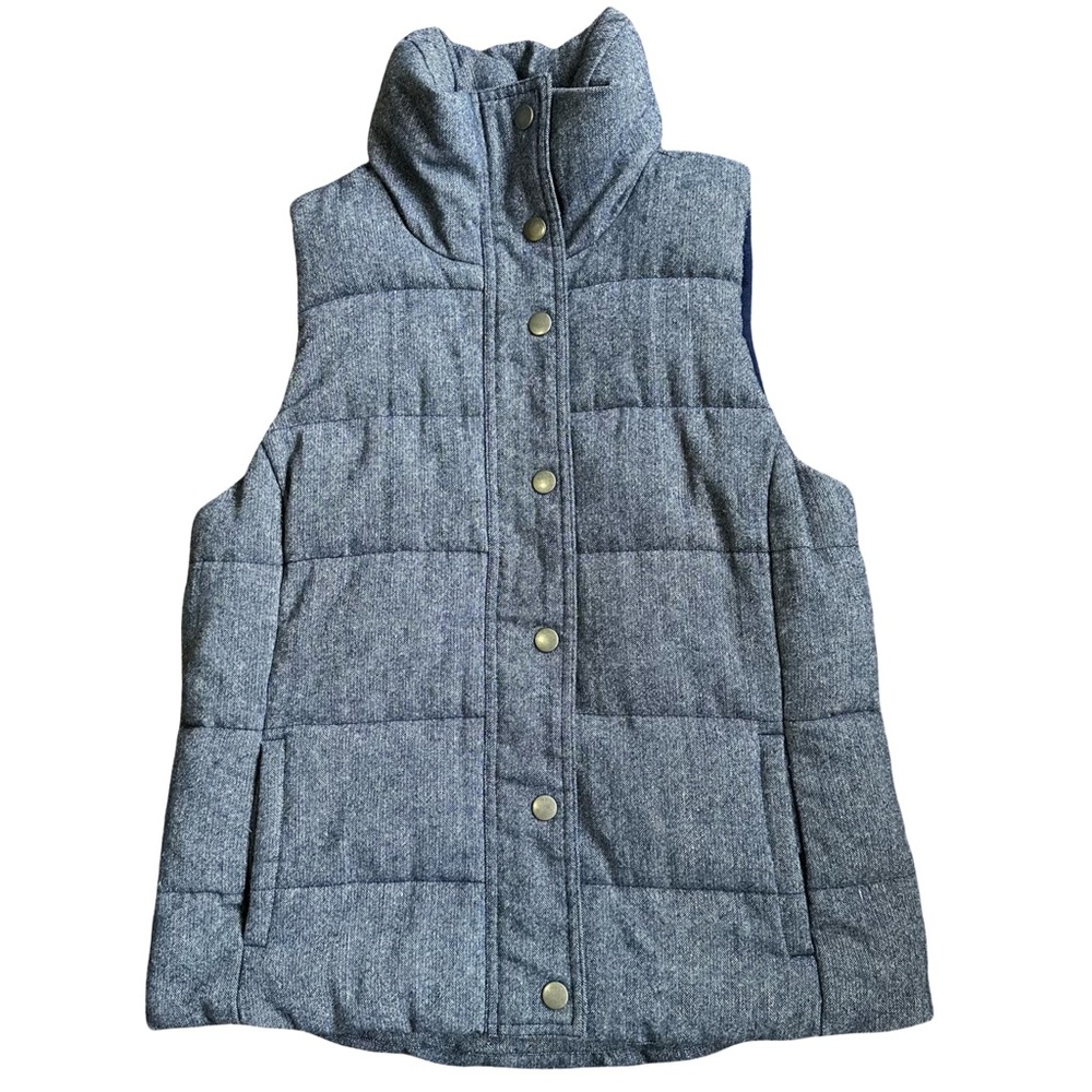 Old Navy Gray Quilted Puffer Vest with Stand Collar